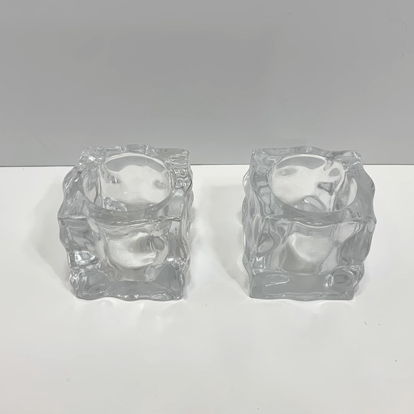 Set Of 2 Partylite Glacier Ice Cube Votive Candle Holders Glass Clear